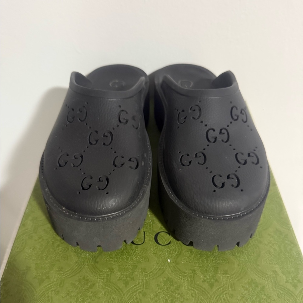 GUCCI black rubber chunky slides AUTHENTIC